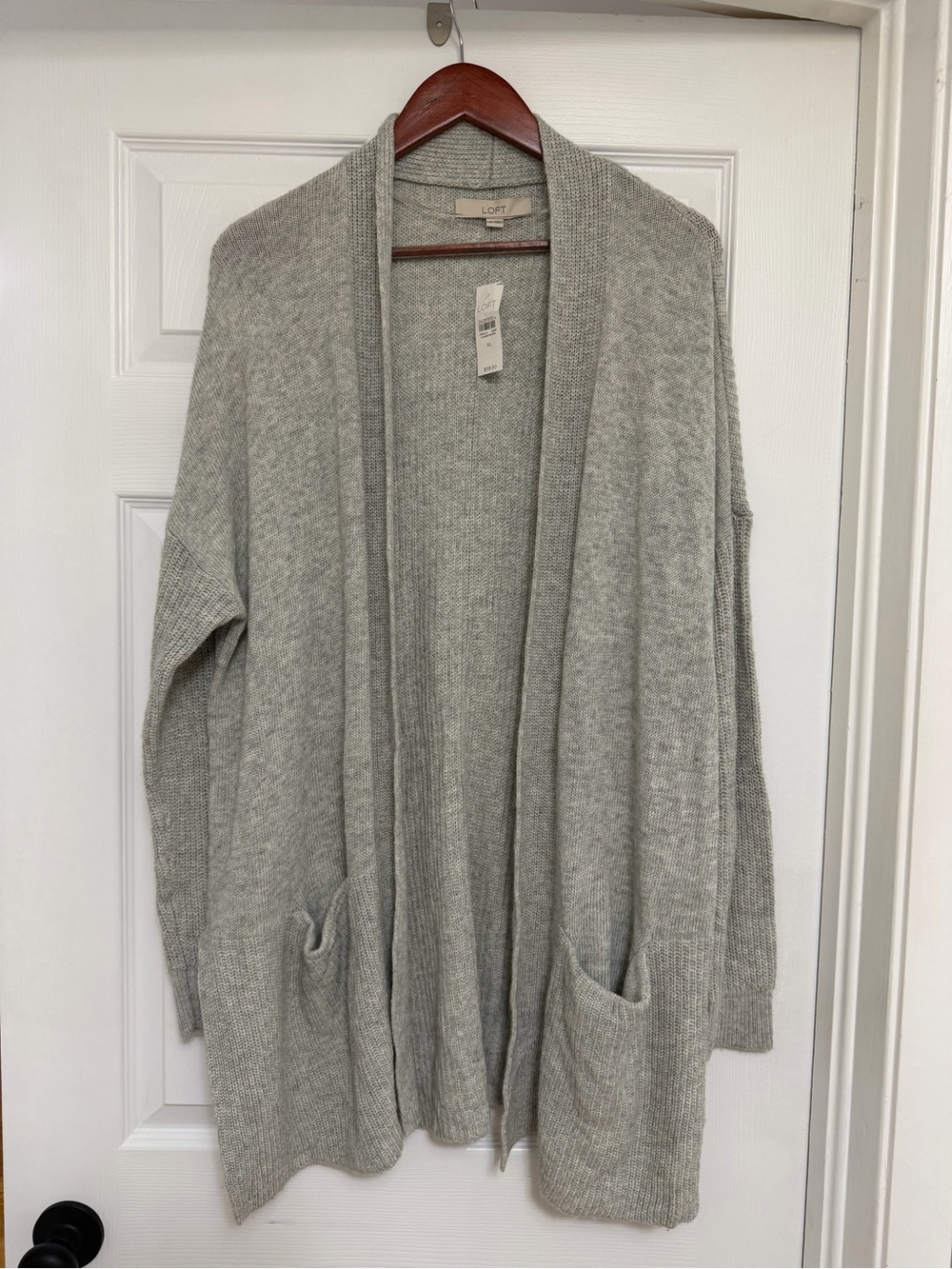 LOFT Heather Gray Open-Front Pocket Cardigan